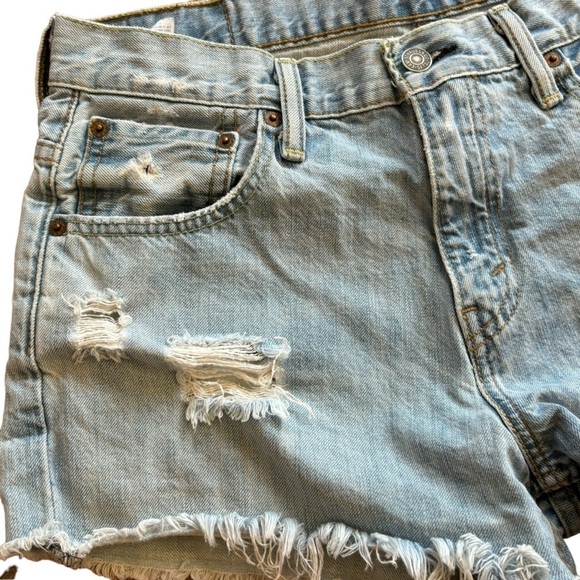 Upcycled Levi’s 569 Blue Jean Denim Distressed Shorts Women’s M/L Western Boho - Picture 6 of 12
